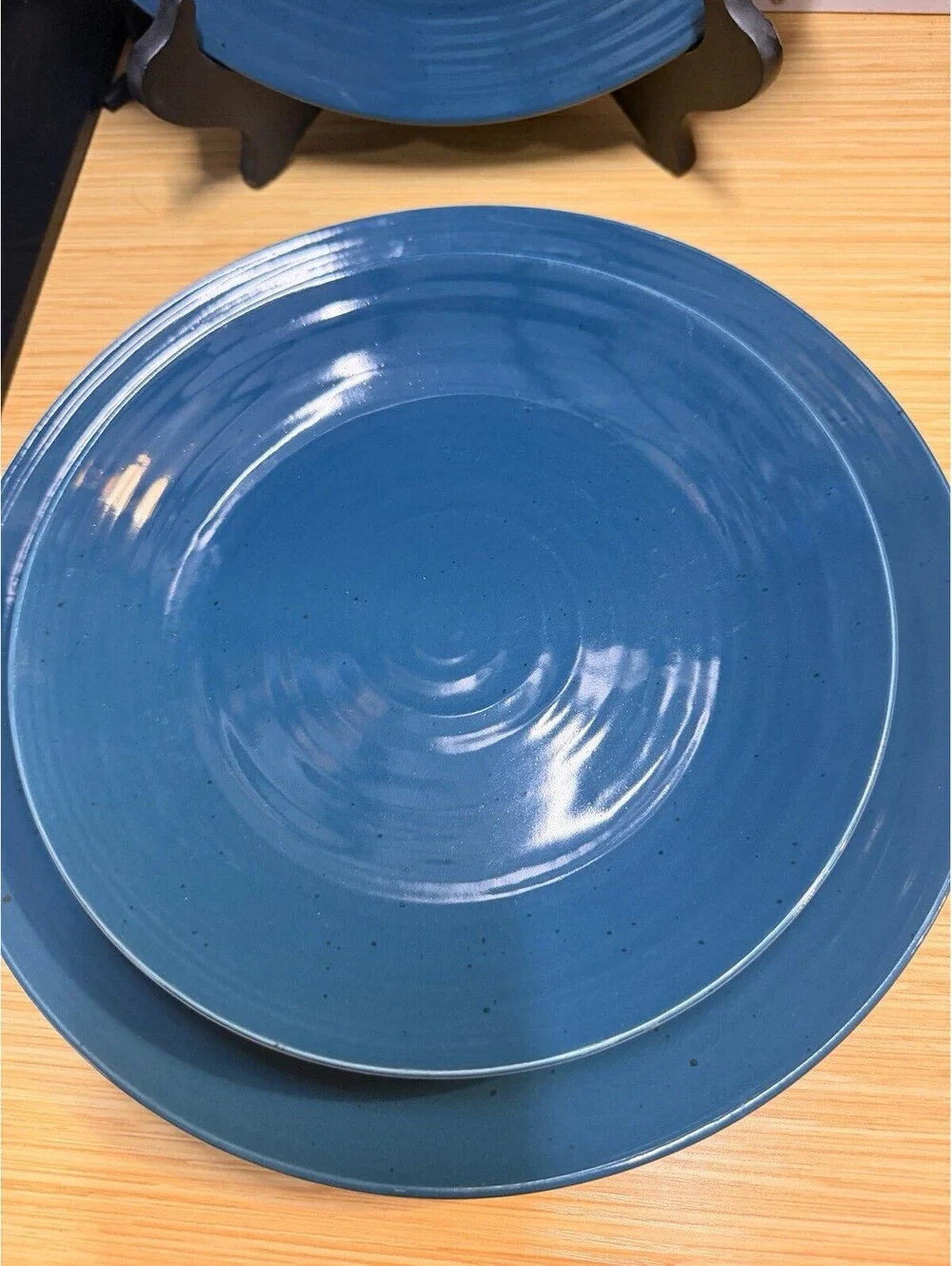 Set of 4 Sango Siterra Artist's Blend Blue 2 Dinner & 2 Salad Plates Speckled *